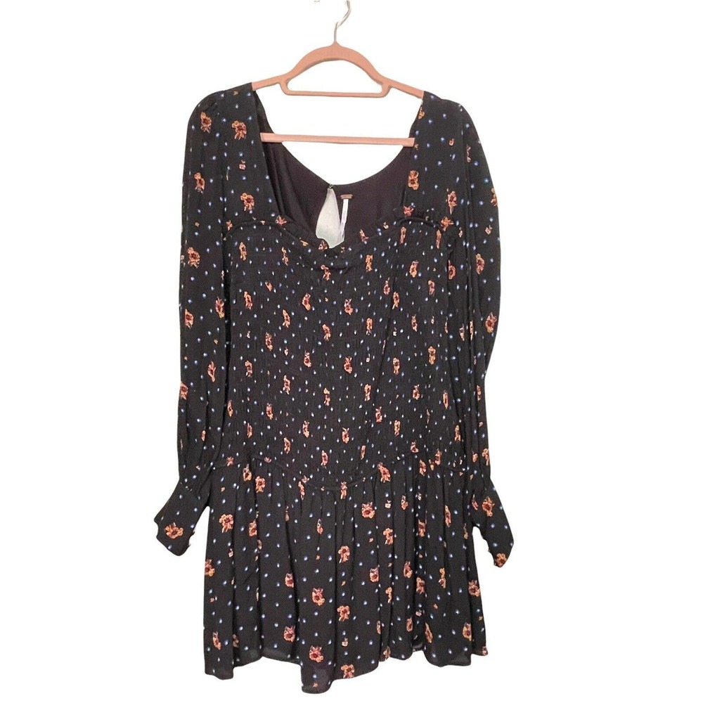 Free People Tunic Top Dress Womens Large Boho Festival Blue Long Sleeve New